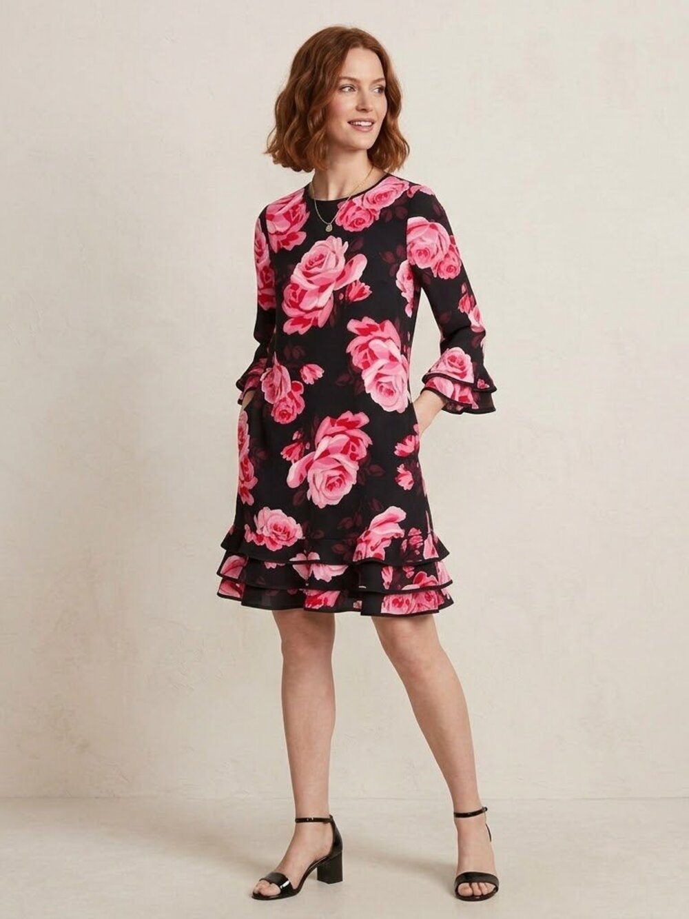 Kate Spade NWT Rambling colorful Rose Floral ruffle Rosa shift dress sz M